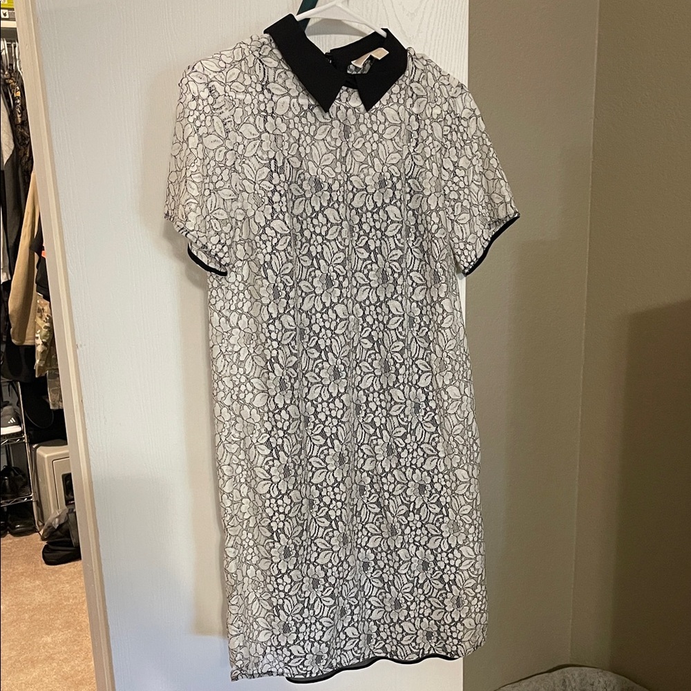 Michael Kors Black and White Lace Midi Dress